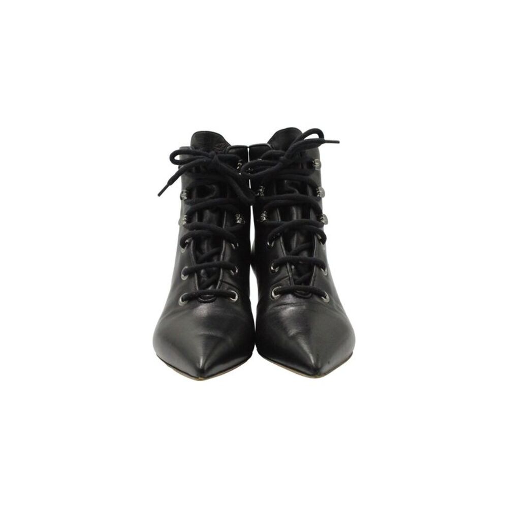 Dior Lace-Up Pointed-Toe Ankle Boots in Black Leather - Picture 2 of 7